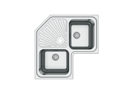PARKER double kitchen corner sink stainless steel L83cm x W83cm