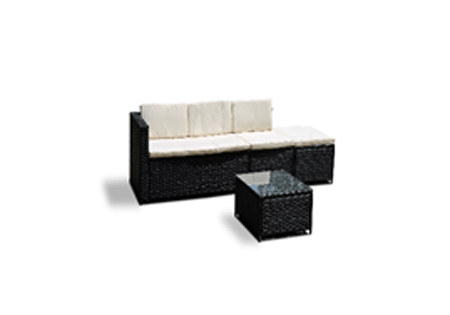 Rattan Livorno L-Shape - Black - Cream Cushions