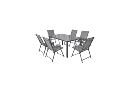 7PCSET=1TAB+6FOLDABLE CHA,STEEL+TEXTIL+GLAS,CHARCOAL GREY,1SET=2CTNS
