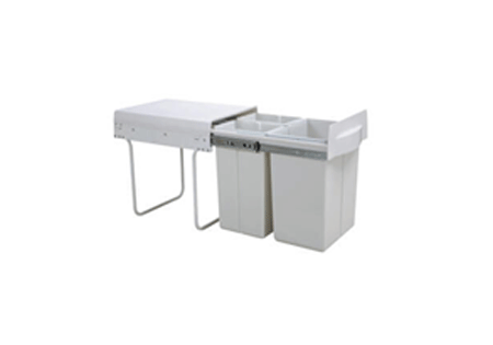 Kitchen Sliding Cupboard Drawer Dustbin Plastic White With 2 Compartments 10 Liters Each