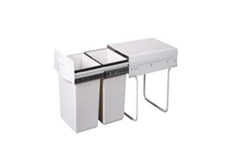 Kitchen Sliding Cupboard Drawer Dustbin Plastic White With 2 Compartments 15 Liters Each