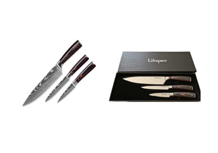 Lifespace laser engraved with a Damascus pattern 5CR15 3pce Kitchen Utility Knife Set in a Gift Box! GREAT DEAL